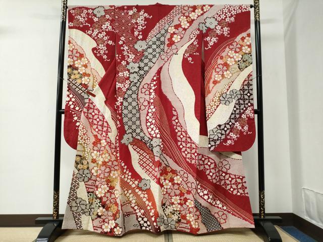 平和屋着物●豪華振袖　絞り　花唐草文　暈し染め　銀通し地　京都きもの友禅扱い　正絹　逸品　CABC7043yc