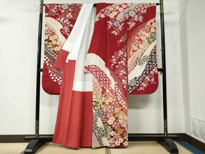 平和屋着物●豪華振袖　絞り　花唐草文　暈し染め　銀通し地　京都きもの友禅扱い　正絹　逸品　CABC7043yc