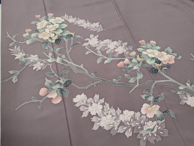 平和屋着物●本加賀友禅作家　鶴見保次　訪問着　枝花文　正絹　逸品　CABC7046yc