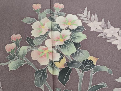 平和屋着物●本加賀友禅作家　鶴見保次　訪問着　枝花文　正絹　逸品　CABC7046yc