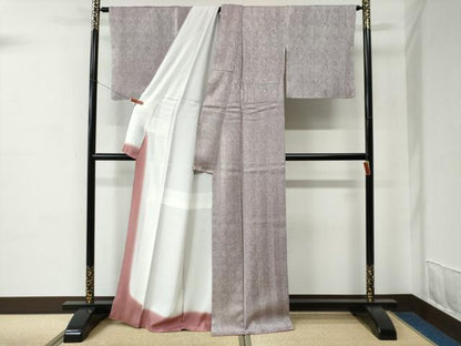平和屋着物●名門　藤娘きぬたや・杢目絞り　小紋　縞　正絹　逸品　未使用　CABC7048yc