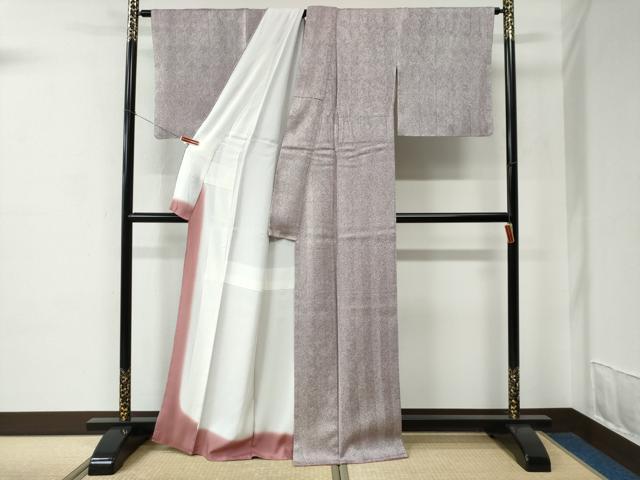 平和屋着物●名門　藤娘きぬたや・杢目絞り　小紋　縞　正絹　逸品　未使用　CABC7048yc