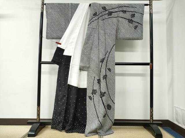 平和屋着物●訪問着　総絞り　舞葉文　黒地　正絹　逸品　CABC7049yc