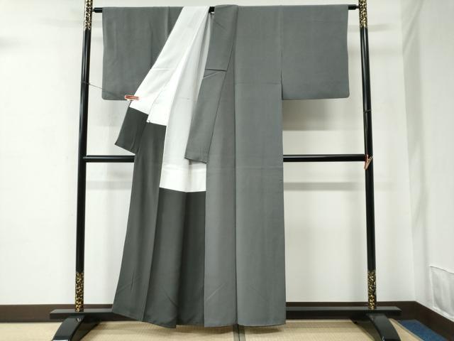 平和屋着物●江戸小紋　万筋　黒色×灰色　正絹　逸品　CABC7052yc