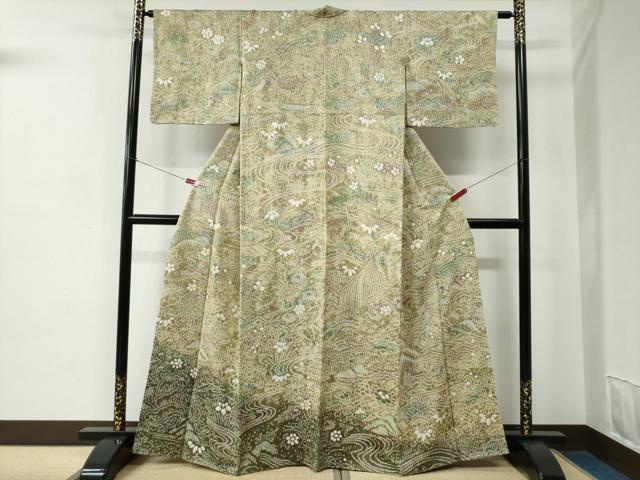 平和屋着物●訪問着　総絞り　風景浜松花文　暈し染め　正絹　逸品　CABC7053yc