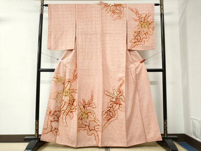 平和屋着物●訪問着　総絞り　駒刺繍　桐唐草文　正絹　逸品　CABC7054yc