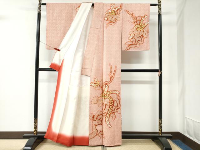平和屋着物●訪問着　総絞り　駒刺繍　桐唐草文　正絹　逸品　CABC7054yc