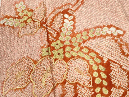 平和屋着物●訪問着　総絞り　駒刺繍　桐唐草文　正絹　逸品　CABC7054yc