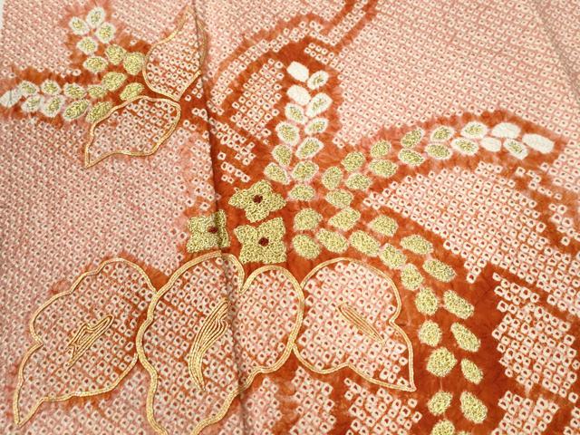 平和屋着物●訪問着　総絞り　駒刺繍　桐唐草文　正絹　逸品　CABC7054yc