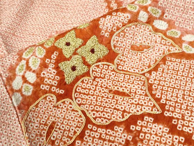 平和屋着物●訪問着　総絞り　駒刺繍　桐唐草文　正絹　逸品　CABC7054yc