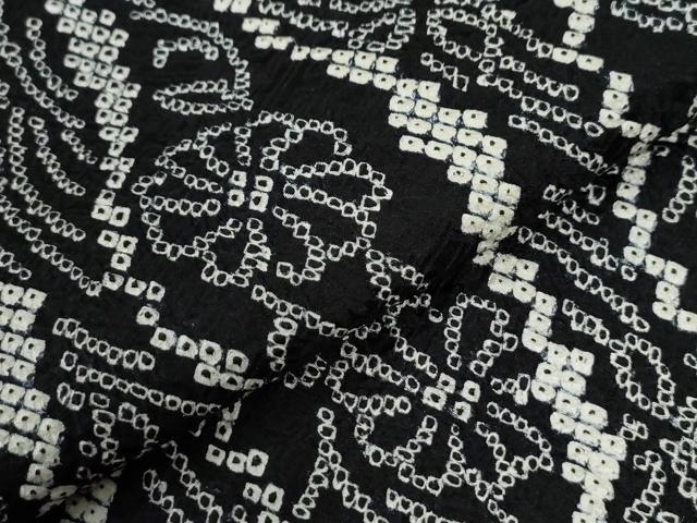 平和屋着物●上質な小紋　総絞り　立涌草花文　黒地　ロング丈　正絹　逸品　CABC7055yc
