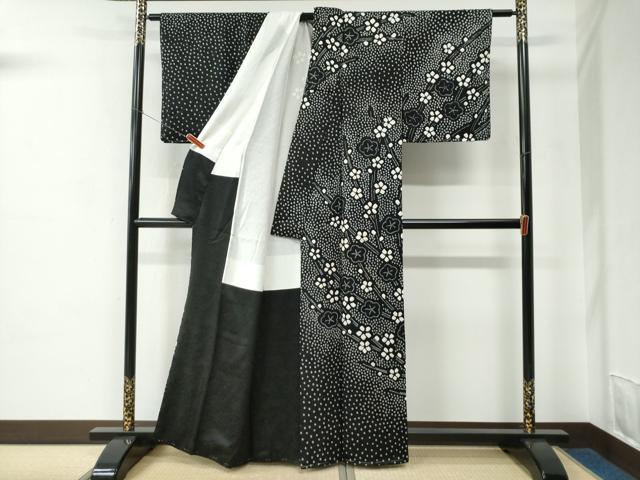平和屋着物●訪問着　総絞り　枝梅文　黒地　正絹　逸品　未使用　CABC7056yc