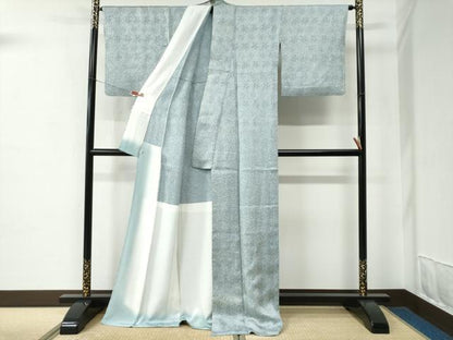 平和屋着物●名門　藤娘きぬたや・杢目絞り　小紋　胴抜き仕立て　ロング丈　正絹　逸品　未使用　CABC7057yc