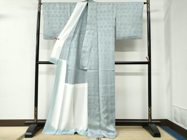 平和屋着物●名門　藤娘きぬたや・杢目絞り　小紋　胴抜き仕立て　ロング丈　正絹　逸品　未使用　CABC7057yc