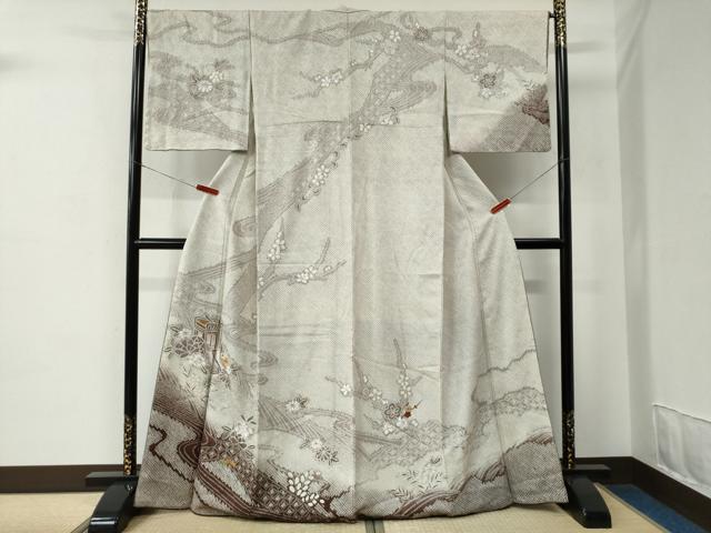 平和屋着物●訪問着　総絞り　刺繍　流水御所車吉祥花文　暈し染め　やまと誂製　正絹　逸品　未使用　CABC7059yc