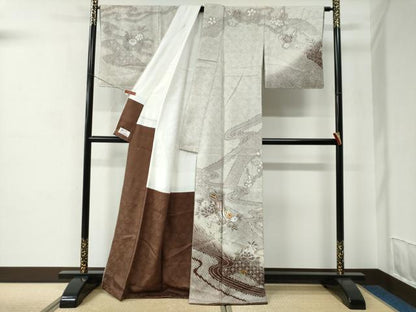 平和屋着物●訪問着　総絞り　刺繍　流水御所車吉祥花文　暈し染め　やまと誂製　正絹　逸品　未使用　CABC7059yc