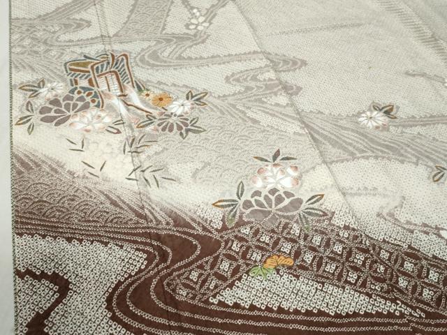 平和屋着物●訪問着　総絞り　刺繍　流水御所車吉祥花文　暈し染め　やまと誂製　正絹　逸品　未使用　CABC7059yc