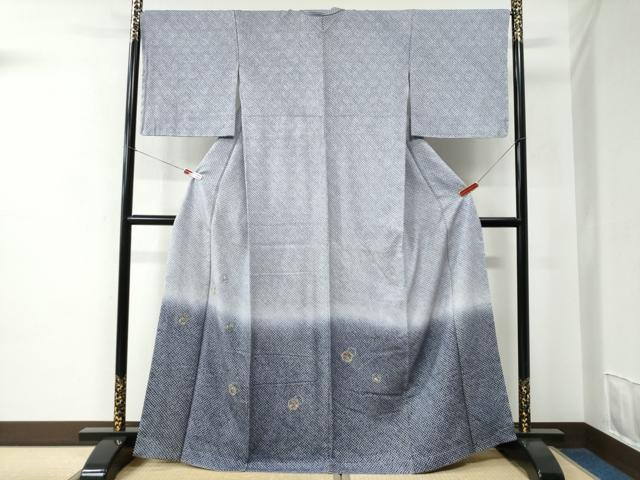 平和屋着物●訪問着　総絞り　総刺繍　雪輪草花文　暈し染め　金彩　正絹　逸品　未使用　CABC7061yc