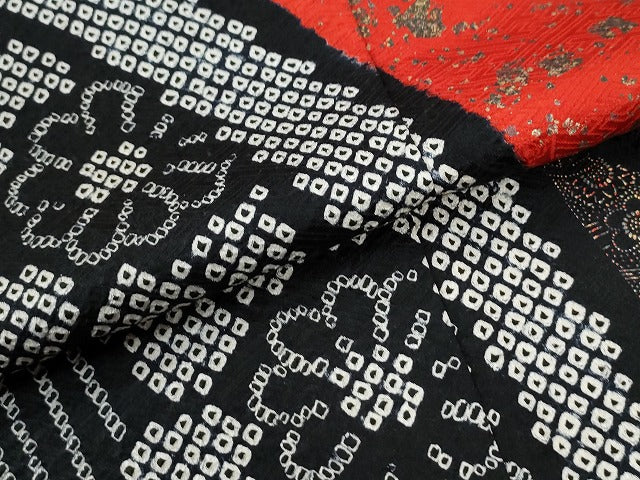 平和屋着物●豪華振袖　駒刺繍　絞り　花車文　黒地　金彩　正絹　逸品　CABC7066yc
