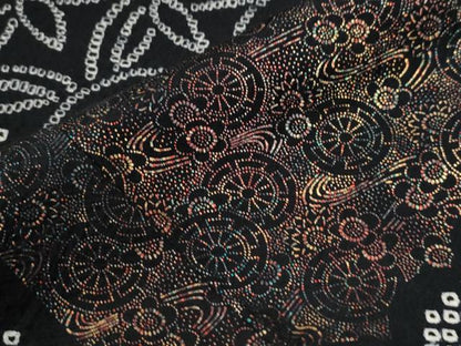 平和屋着物●豪華振袖　駒刺繍　絞り　花車文　黒地　金彩　正絹　逸品　CABC7066yc