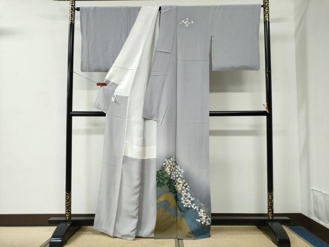 平和屋着物●螺鈿作家　藤本隆士　訪問着　遠山流水枝桜文　暈し染め　金彩　正絹　逸品　CABC7067yc
