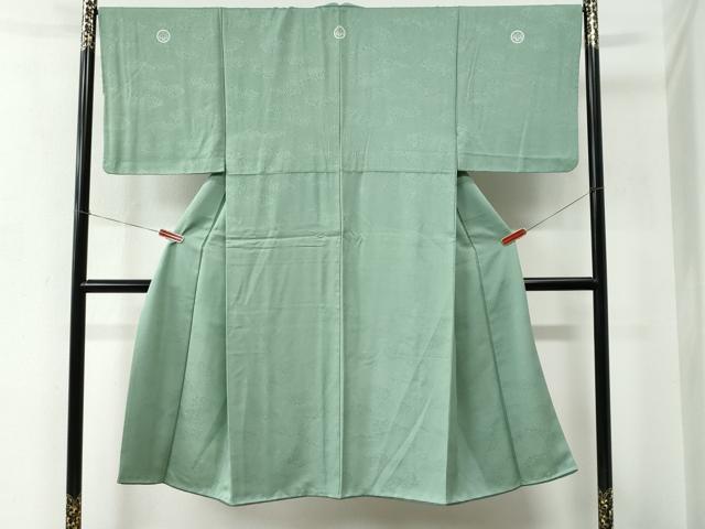 平和屋着物●男性　色紋付　霞地紋　裏葉柳色　正絹　逸品　CABC7071yc