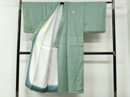 平和屋着物●男性　色紋付　霞地紋　裏葉柳色　正絹　逸品　CABC7071yc