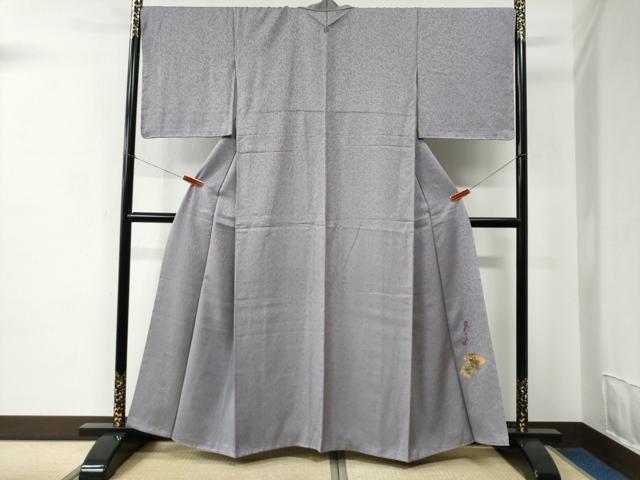 平和屋着物●螺鈿作家　甲斐泰造監修　色無地　花唐草地紋　牡丹鼠色　正絹　逸品　未使用　CABC7072yc