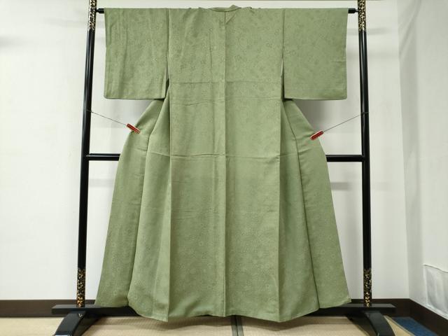 平和屋着物●上質な色無地　辻が花地紋　青丹色　正絹　逸品　CABC7073yc