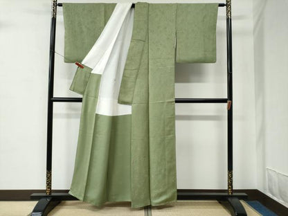 平和屋着物●上質な色無地　辻が花地紋　青丹色　正絹　逸品　CABC7073yc