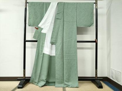 平和屋着物●上質な色無地　辻が花地紋　薄萌葱色　正絹　逸品　未使用　CABC7074yc