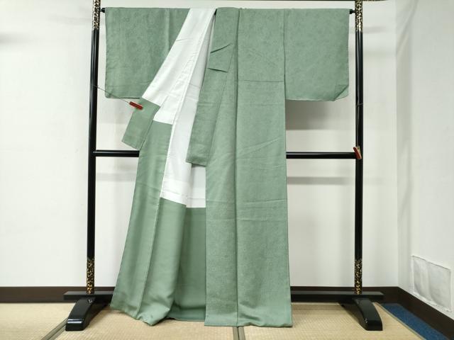 平和屋着物●上質な色無地　辻が花地紋　薄萌葱色　正絹　逸品　未使用　CABC7074yc