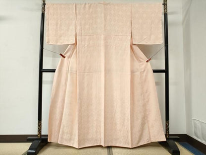 平和屋着物●上質な色無地　吉祥花地紋　一斤染色　正絹　逸品　未使用　CABC7080yc