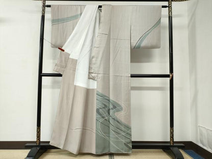 平和屋着物●訪問着　よろけ縞　正絹　逸品　CABC7083yc