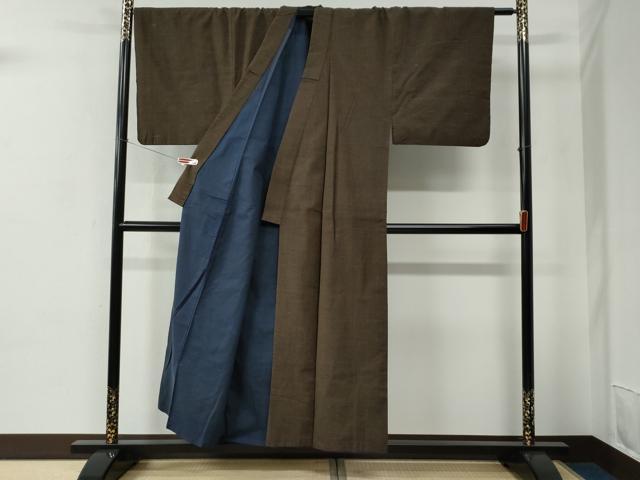 平和屋着物●男性　紬　アンサンブル　色無地　憲法色　正絹　逸品　CABC7087yc