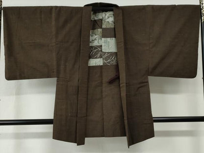 平和屋着物●男性　紬　アンサンブル　色無地　憲法色　正絹　逸品　CABC7087yc