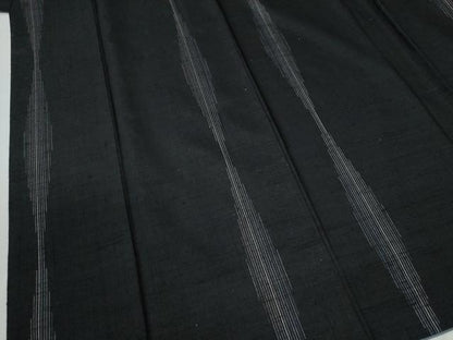 平和屋着物▼上質な紬　霞文　黒地　正絹　逸品　CABC7088yc