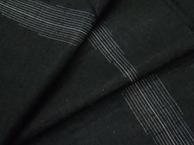 平和屋着物▼上質な紬　霞文　黒地　正絹　逸品　CABC7088yc
