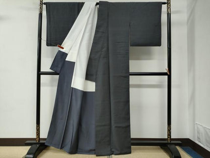 平和屋着物●結城紬　色無地　丼鼠色　正絹　逸品　CABC7089yc