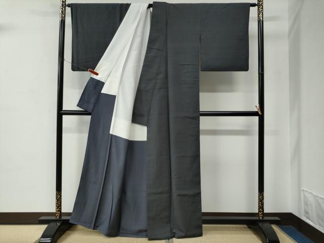 平和屋着物●結城紬　色無地　丼鼠色　正絹　逸品　CABC7089yc