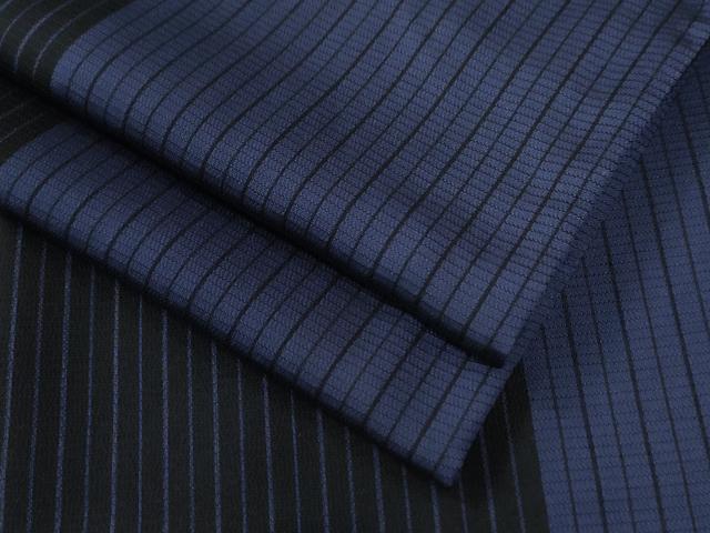 平和屋着物●本塩沢　縞　黒地　ロング丈　正絹　逸品　CABC7090yc