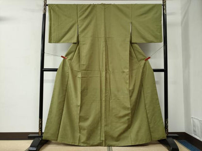 平和屋着物●上質な色無地　紗綾形梅鉢地紋　青丹色　正絹　逸品　CABC7091yc