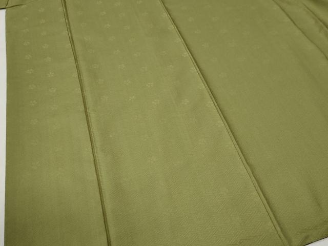 平和屋着物●上質な色無地　紗綾形梅鉢地紋　青丹色　正絹　逸品　CABC7091yc