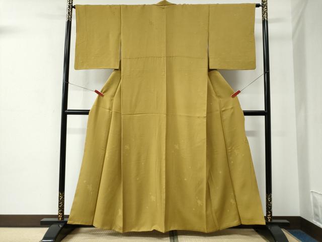 平和屋着物●上質な色無地　草花地紋　黄朽葉色　正絹　逸品　CABC7092yc