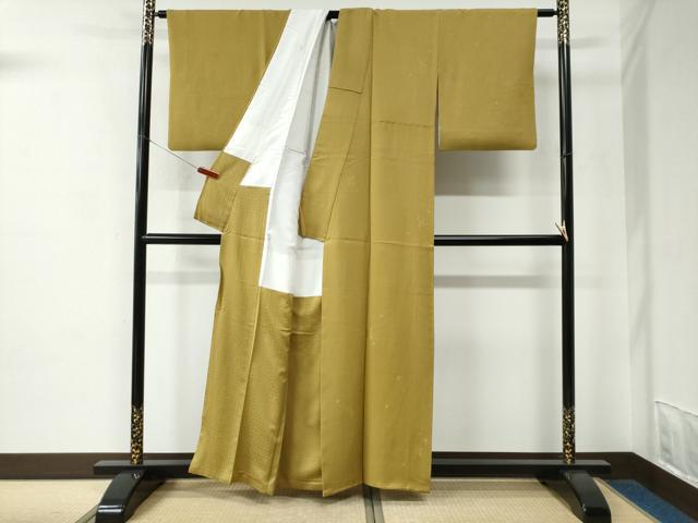 平和屋着物●上質な色無地　草花地紋　黄朽葉色　正絹　逸品　CABC7092yc