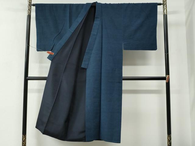 平和屋着物●男性　紬　アンサンブル　色無地　濃紺地　羽裏：虎　正絹　逸品　CABC7093yc
