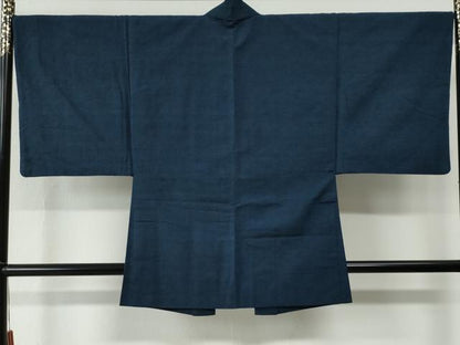 平和屋着物●男性　紬　アンサンブル　色無地　濃紺地　羽裏：虎　正絹　逸品　CABC7093yc