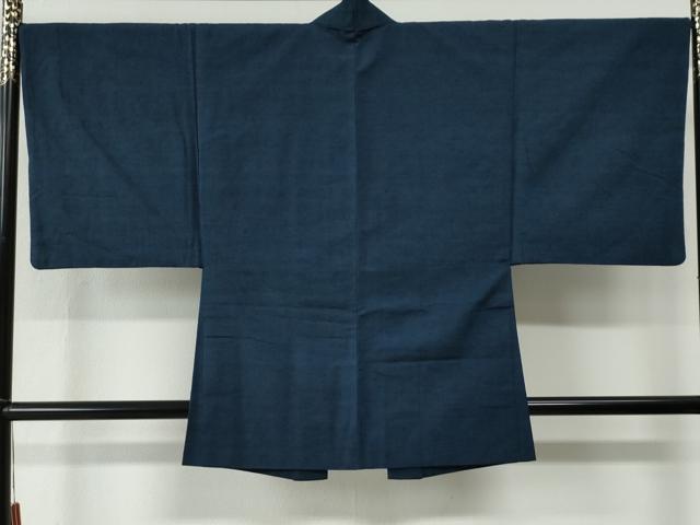 平和屋着物●男性　紬　アンサンブル　色無地　濃紺地　羽裏：虎　正絹　逸品　CABC7093yc