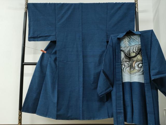 平和屋着物●男性　紬　アンサンブル　霞文　羽裏：虎　正絹　逸品　未使用　CABC7096yc