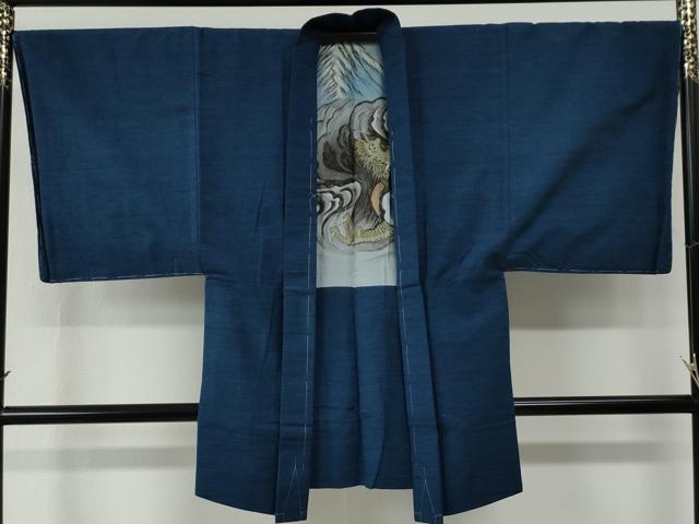 平和屋着物●男性　紬　アンサンブル　霞文　羽裏：虎　正絹　逸品　未使用　CABC7096yc